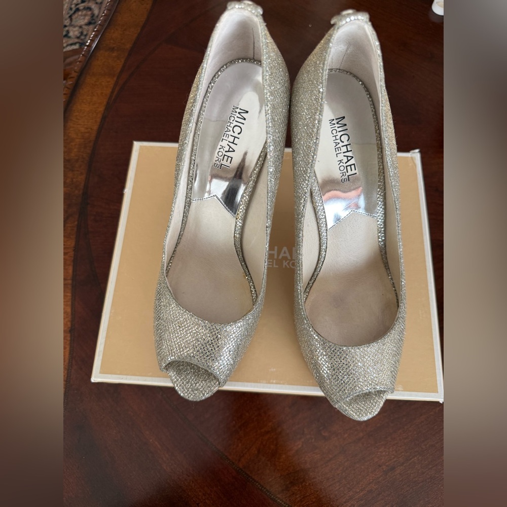 Michael Kors Glittering Silver Peep Toe Heels